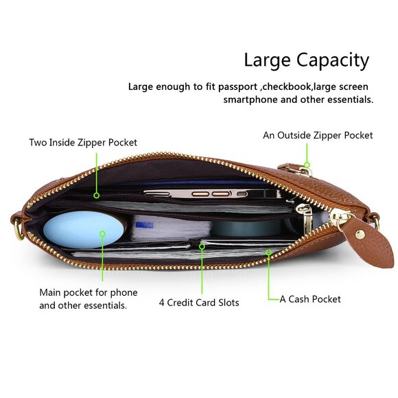 Genuine Leather Crossbody Bags for Women Wristlet- 2- Crossbody Brown - Picture 6 of 8